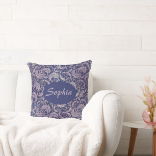 Elegant Vintage Purple Damask Pattern Cushion