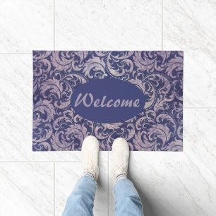 Elegant Vintage Purple Damask Pattern Doormat