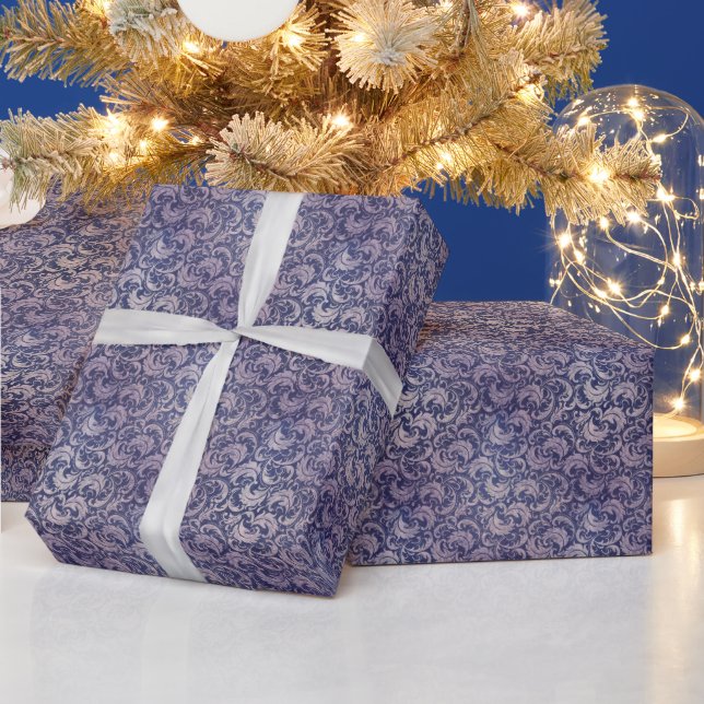 Elegant Vintage Purple Damask Pattern Wrapping Paper (Holidays)