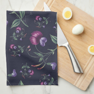 Elegant Vintage Purple Orchids Floral Pattern   Tea Towel