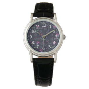 Elegant Vintage Purple Orchids Floral Pattern   Watch