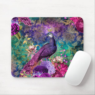 Elegant Vintage Purple Peacock Teal Mouse Pad