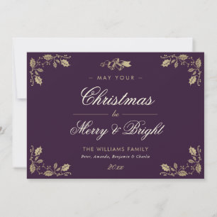 Elegant Vintage Purple Photo Christmas Cards