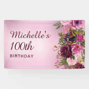 Elegant Vintage Purple Pink Floral Roses 100th Banner