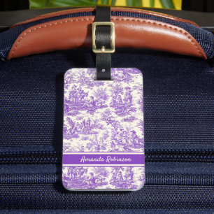 Elegant vintage purple toile de jouy luggage tag