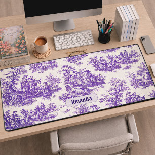 Elegant vintage purple toile de jouy monogram desk mat