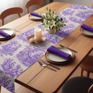 Elegant Vintage Purple Toile de Jouy Monogram Shor Short Table Runner