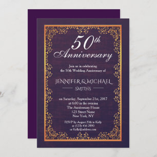 Elegant Vintage Purple Wedding Anniversary Invite