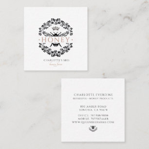 Elegant Vintage Queen Bee Honey Black & White Square Business Card