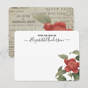 Elegant Vintage Red Floral Flat Note Card
