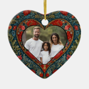 Elegant vintage red floral photo Template Ceramic Ornament