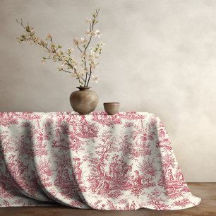Elegant Vintage Red French Toile de Jouy Tablecloth