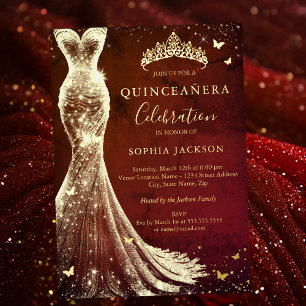 Elegant Vintage Red Gold Butterfly Quinceanera