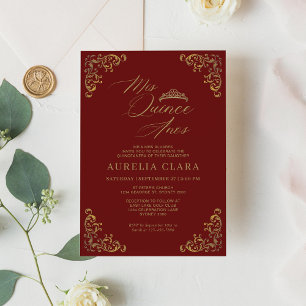 Elegant Vintage Red Gold Mis Quince Quinceañera Invitation