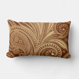 Elegant Vintage Red Gold Paisley Lumbar Cushion