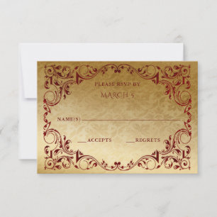 Elegant Vintage Red Gold  RSVP Card