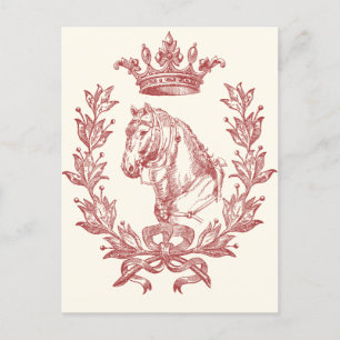 Elegant Vintage Red Horse Crown Laurel Bow Crest Postcard