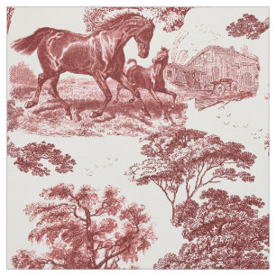 Elegant Vintage Red Horse Toile Fabric