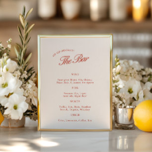 Elegant Vintage Red & Ivory Wedding Bar Menu