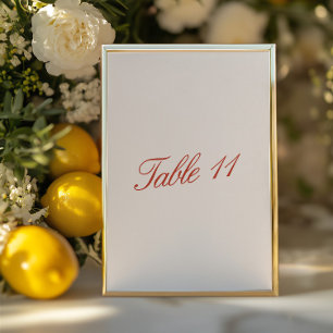 Elegant Vintage Red & Ivory Wedding Table Number