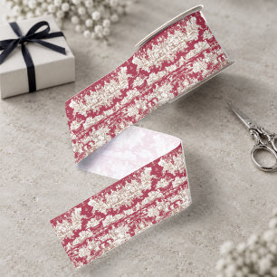 Elegant vintage red lake toile de jouy grosgrain ribbon