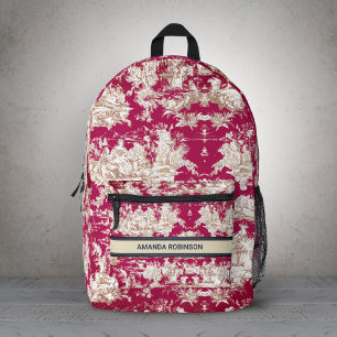 Elegant vintage red lake toile de jouy monogram do printed backpack