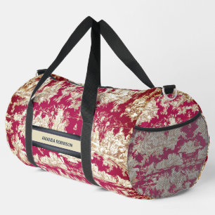 Elegant vintage red lake toile de jouy monogram duffle bag