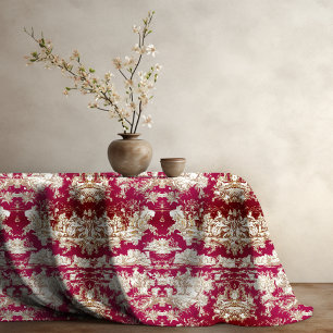Elegant vintage red lake toile de jouy monogram tablecloth