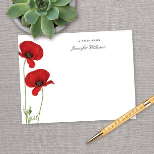 Elegant Vintage Red Oriental Poppy Floral w/ Name Card