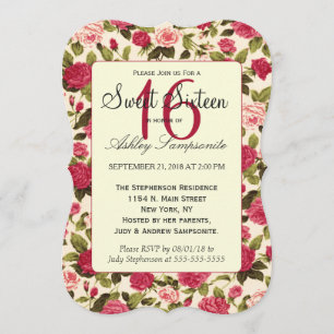 Elegant Vintage Red & Pink Rose Floral Pattern Invitation