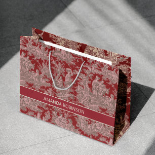 Elegant Vintage Red Pink Toile de Jouy French Large Gift Bag