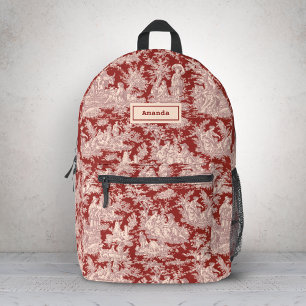 Elegant vintage red pink toile de jouy printed backpack