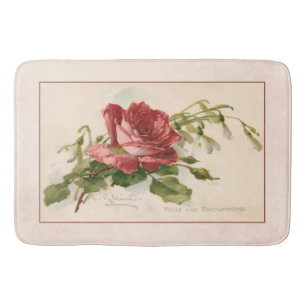 Elegant Vintage Red Rose Bath Mat