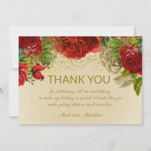 Elegant Vintage Red Roses Birthday Thank You