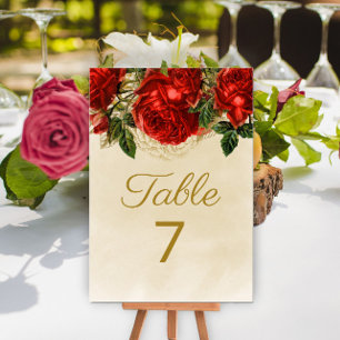 Elegant Vintage Red Roses Champagne Table 7 Number