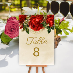 Elegant Vintage Red Roses Champagne Table 8 Number
