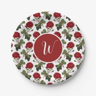 Elegant Vintage Red Roses Floral Romantic Design Paper Plate