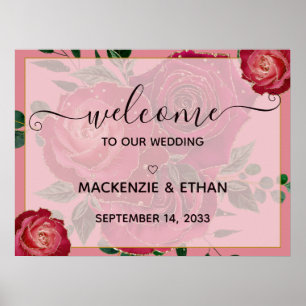 Elegant Vintage Red Roses Wedding Welcome Sign
