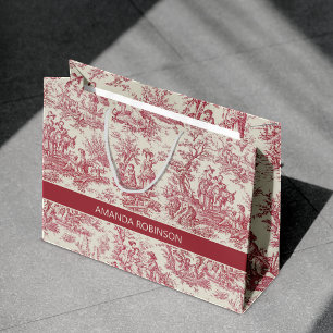 Elegant Vintage Red Toile De Jouy Countryside Large Gift Bag