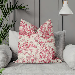 Elegant vintage red toile de jouy cushion