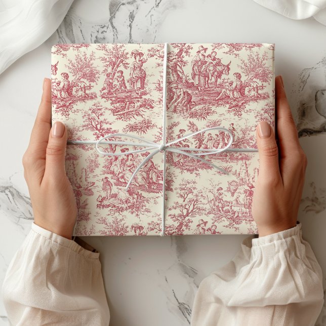 Elegant vintage red toile de jouy wrapping paper (Creator Uploaded)