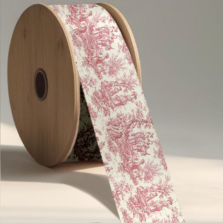 Elegant Vintage Red Toile Satin Ribbon