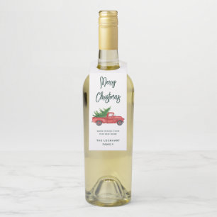 Elegant Vintage Red Truck Christmas Holiday Bottle Tag