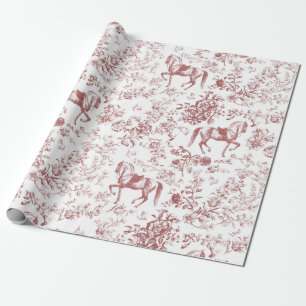 Elegant Vintage Red White Horse Floral Pattern Wrapping Paper