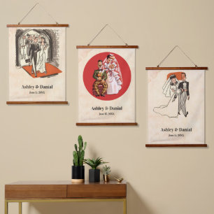 Elegant Vintage Retro Bride And Groom Old Wedding Hanging Tapestry