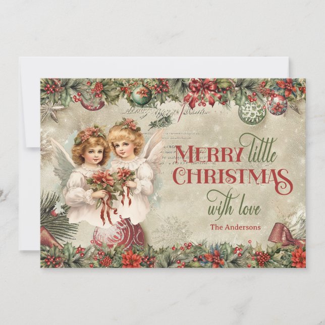 Elegant vintage retro Christmas Victorian Angels Holiday Card (Front)