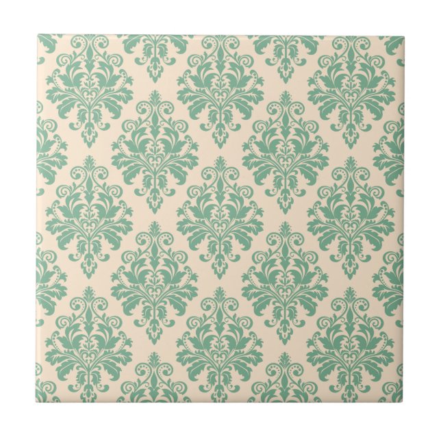Elegant Vintage Retro Damask Pattern Tile (Front)