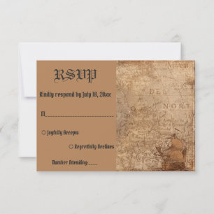 Elegant Vintage Retro Old Map Classic Wedding RSVP Card