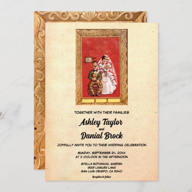 Elegant Vintage Retro Rustic Comic Book Wedding Invitation (Front/Back)