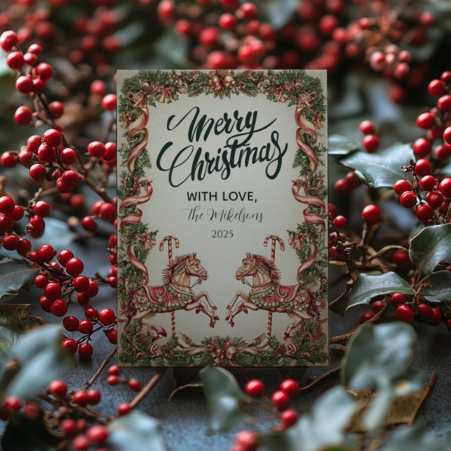 Elegant Vintage Rocking Horse Christmas Holiday Card (Creator Uploaded)